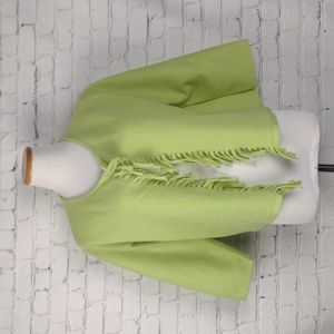 Chicos Green Cropped Cardigan 2 L Open front fringe detail Women 